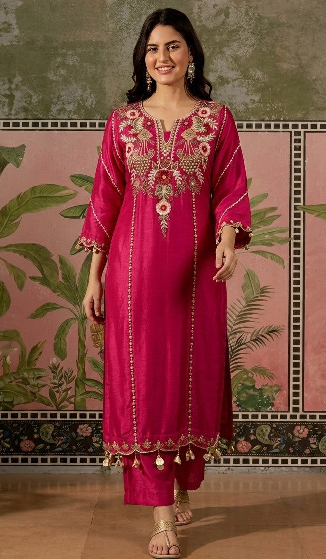 Women’s Embroidered Viscose Chanderi Kurta Set with Dupatta